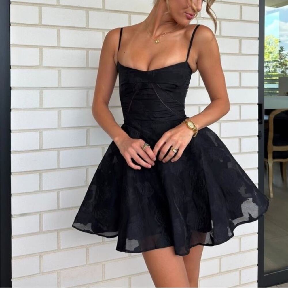 House of CB Serenita Black Floral Lace Back Mini Dress XL